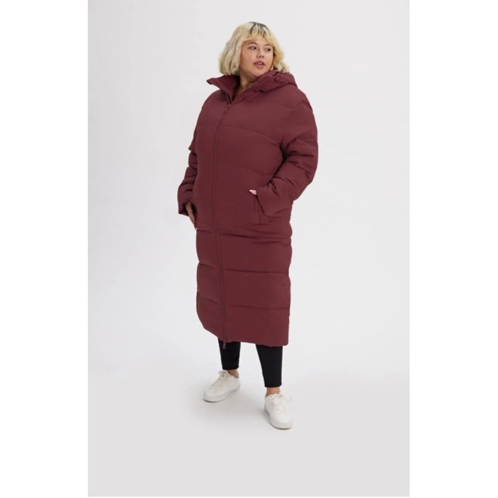 Girlfriend Collective Plum Burgundy Long Puffer Coat Hooded Parka‎ XS
